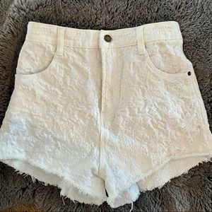 Free People White floral detailed high waisted Jean shorts
